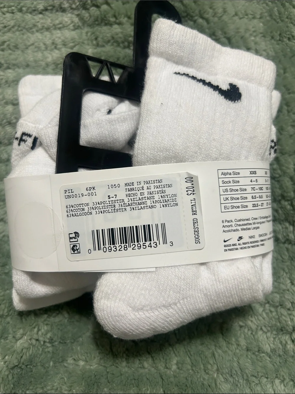 Nike White Crew Athletic Socks with Black Swoosh - 6 Pack